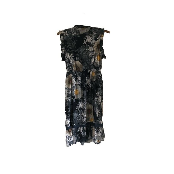 Sisley Womens Floral Ruffle Raw Hem Deep V Neck Tie Sleeveless Dress Italy Small - Picture 8 of 8